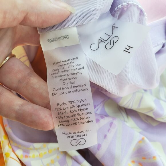NEW Calia Palm Lavender Orange One Piece Long Sleeve Tummy Control Swim Suit - Picture 9 of 15